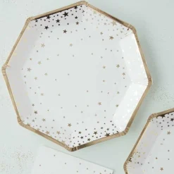 Gold Foil Star Paper Plates - 23Cm (8Pk)
