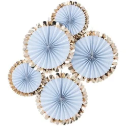 Gold Foiled Pastel Blue Paper Fan Decorations - 38Cm (5Pk)
