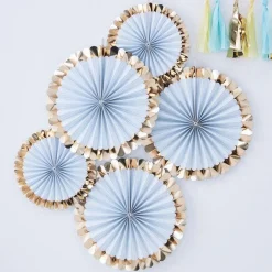Gold Foiled Pastel Blue Paper Fan Decorations - 38Cm (5Pk)