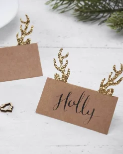 Gold Glitter Antler Kraft Place Cards (10Pk)