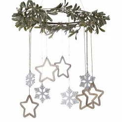 Gold Metal Hoop With Foliage & Wooden Hanging Decorations - 40Cm