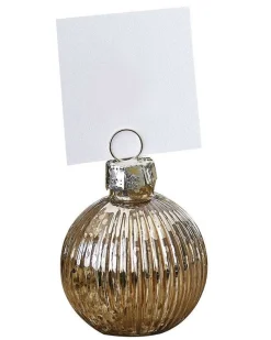 Gold Ribbed Bauble Place Card Holders (4Pk)