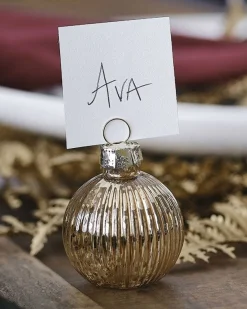 Gold Ribbed Bauble Place Card Holders (4Pk)