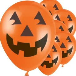 Halloween Pumpkin Print Orange Balloons - 12" Latex (6Pk)