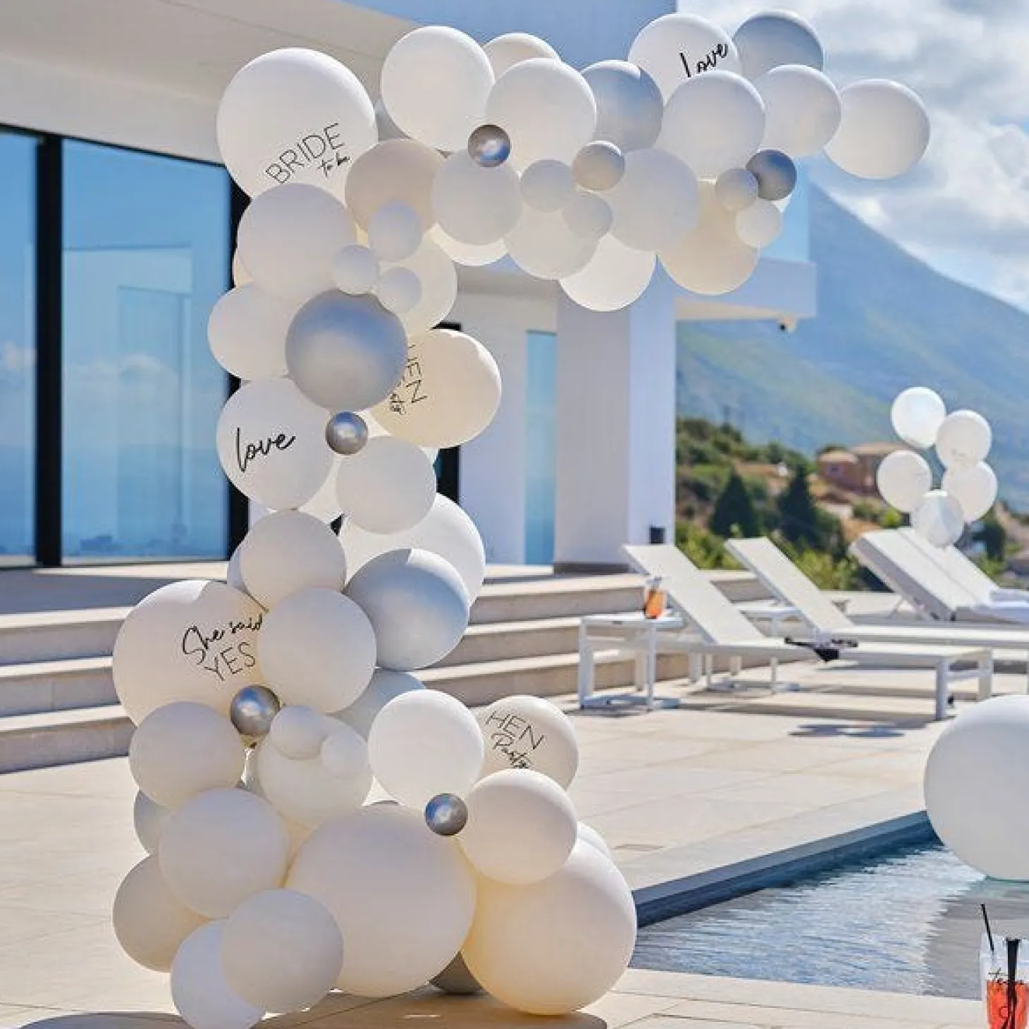Hen Party White & Silver Latex Balloon Arch With Streamers