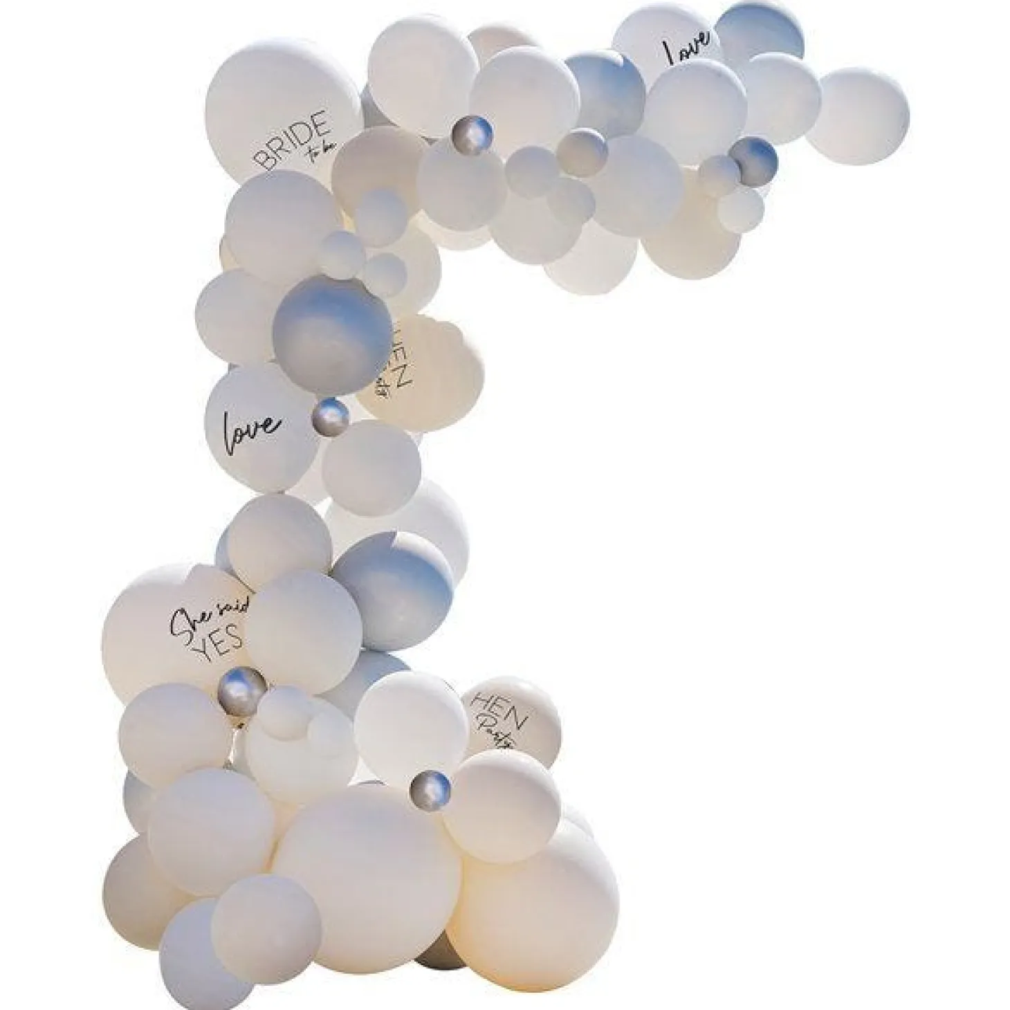 Hen Party White & Silver Latex Balloon Arch With Streamers