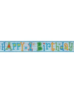 Holographic Happy 1St Birthday Boy Foil Banner - 2.7M