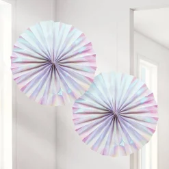 Iridescent Paper Fan Decorations - 30Cm (2Pk)