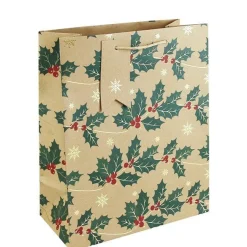 Kraft Holly Large Gift Bag - 33Cm X 26.5Cm