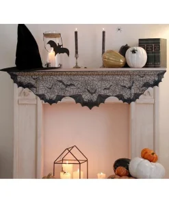 Lace Bat Print Fireplace Drape