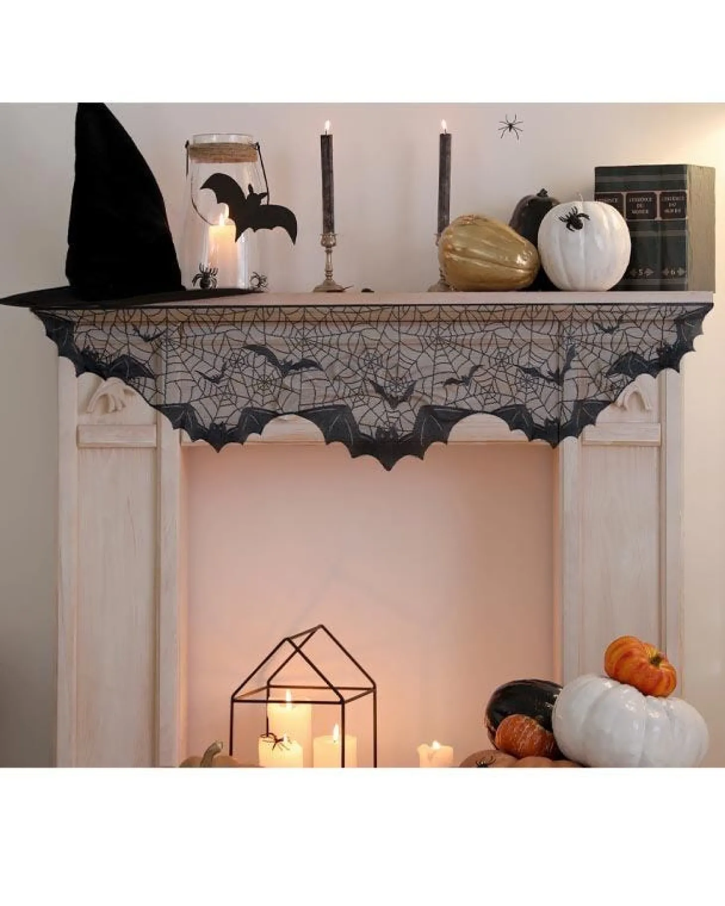 Lace Bat Print Fireplace Drape