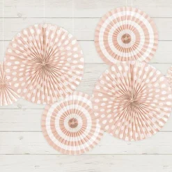 Light Pink Patterned Paper Fans 23Cm-40Cm (3Pk)