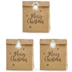 Merry Christmas Kraft Gift Bags - 27Cm (3Pk)