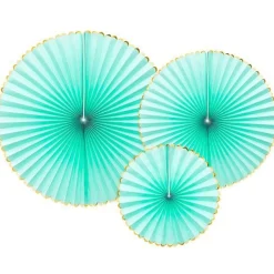 Mint Green & Gold Paper Fans (3Pk)