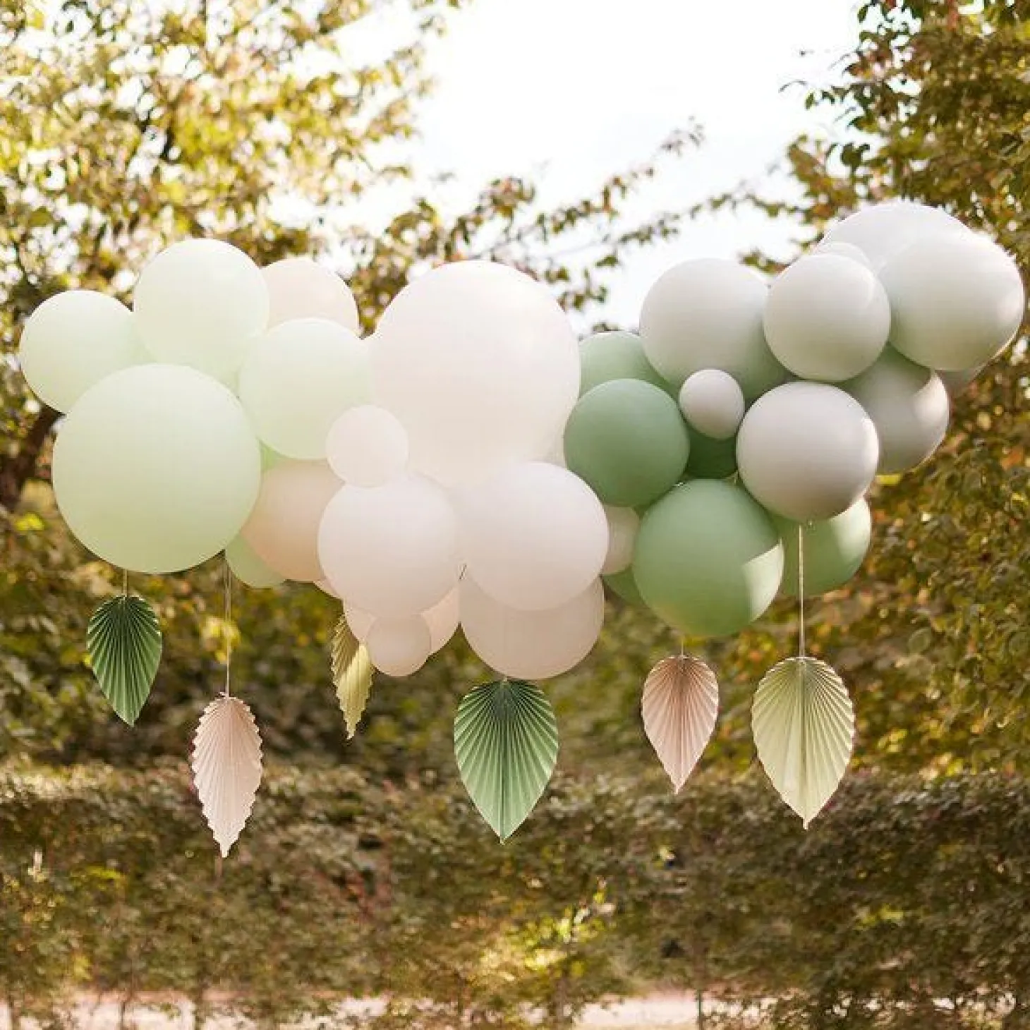 Mix It Up Mint Balloon Garland With Palm Spear Fans - 40 Balloons