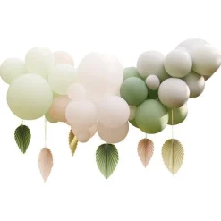 Mix It Up Mint Balloon Garland With Palm Spear Fans - 40 Balloons