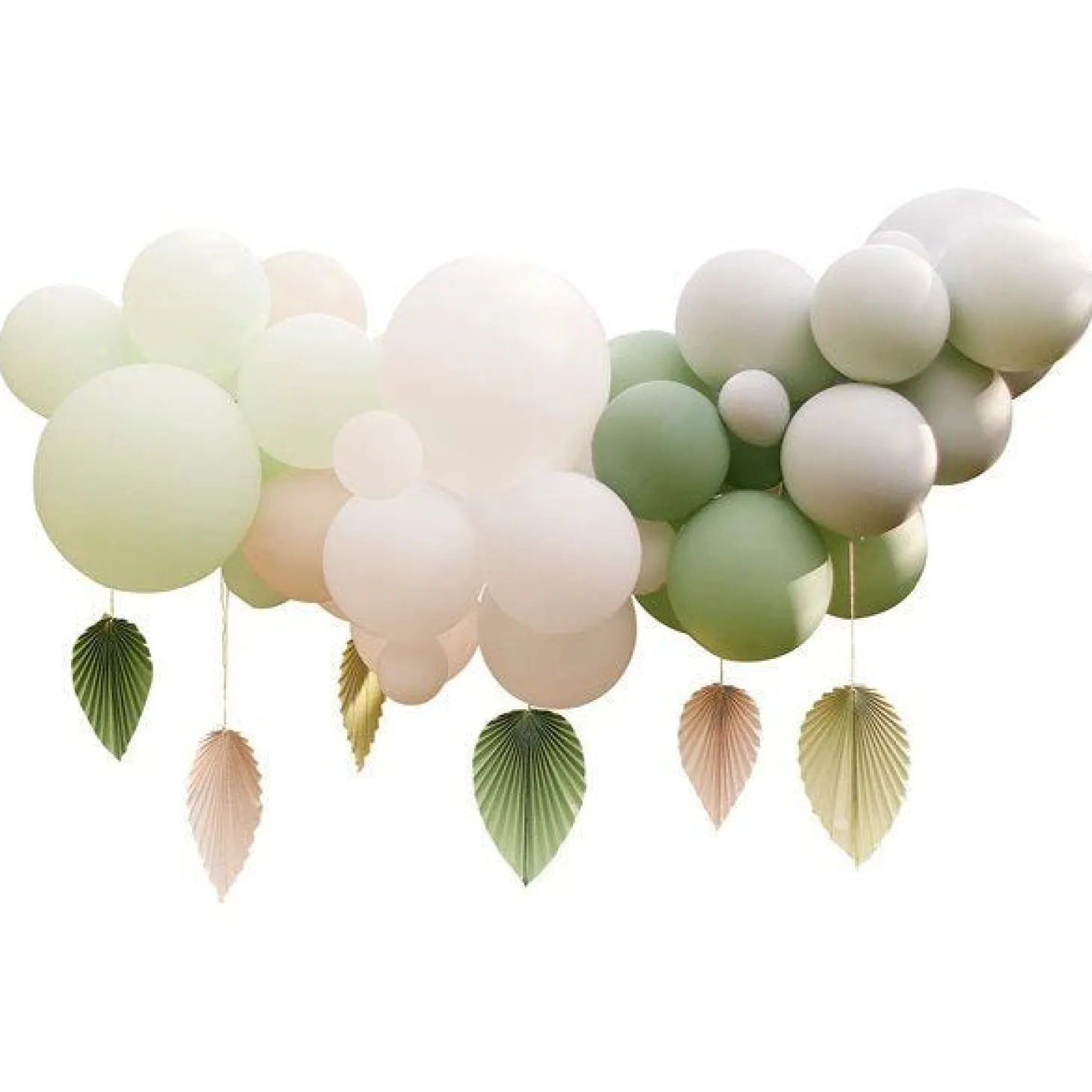 Mix It Up Mint Balloon Garland With Palm Spear Fans - 40 Balloons
