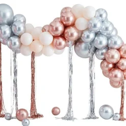 Mixed Metallics Balloon Arch With Streamers - 95 Balloons