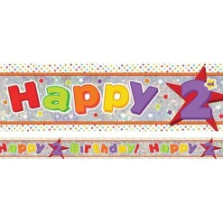 Multi Coloured 'Happy 2Nd Birthday' Holographic Foil Banner - 2.7M