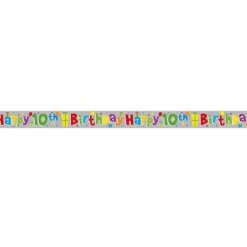 Multi Coloured 'Happy 10Th Birthday' Holographic Foil Banner - 2.6M
