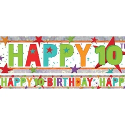 Multi Coloured 'Happy 10Th Birthday' Holographic Foil Banner - 2.7M