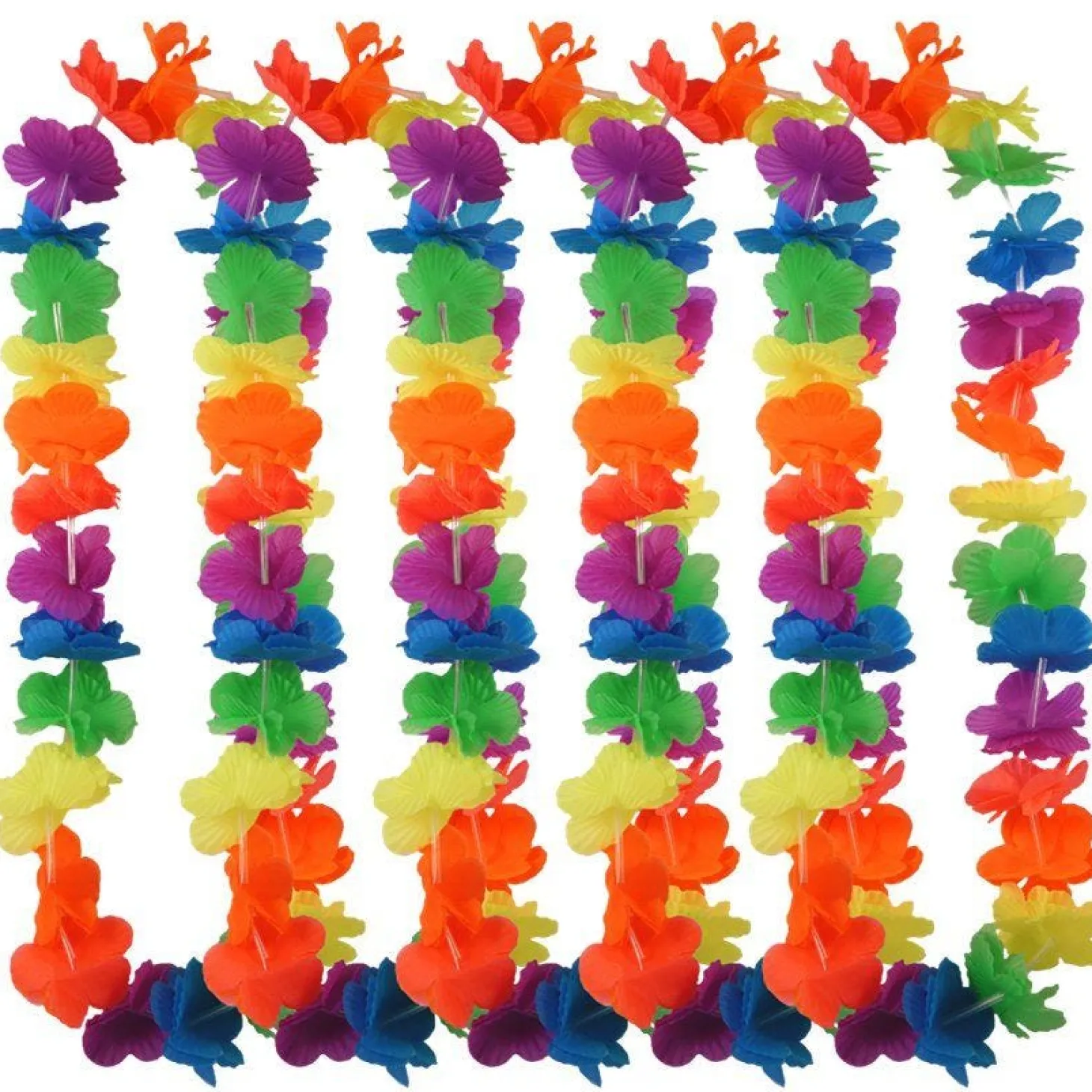 Multi Neon Rainbow Hawaiian Lei - 24 Pack