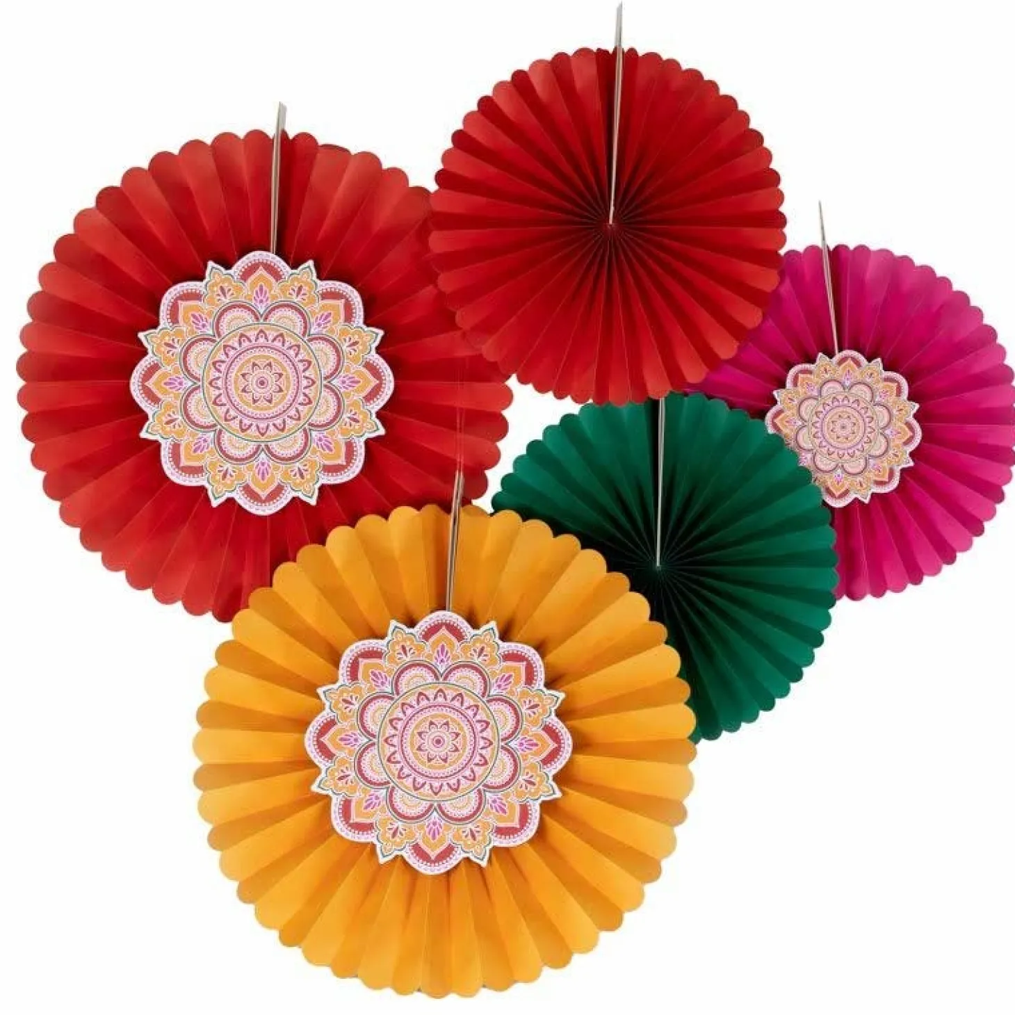 Multicoloured Diwali Paper Fan Decorations (5Pk)