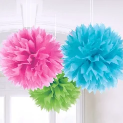Multicoloured Pom Pom Decorations - 40Cm (3Pk)