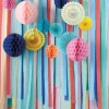 Multicoloured Streamer Backdrop With Honeycombs & Fans
