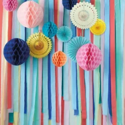 Multicoloured Streamer Backdrop With Honeycombs & Fans