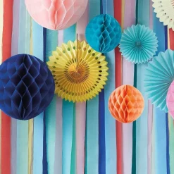 Multicoloured Streamer Backdrop With Honeycombs & Fans