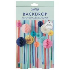 Multicoloured Streamer Backdrop With Honeycombs & Fans