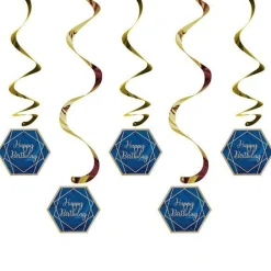 Navy & Gold Geode 'Happy Birthday' Hanging Swirls (5Pk)