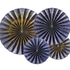 Navy Blue & Gold Mix Fan Decorations (4Pk)