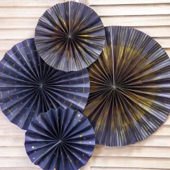 Navy Blue & Gold Mix Fan Decorations (4Pk)