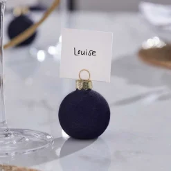 Navy Flocked Bauble Place Card Holders (6Pk)