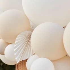 Nude & White Balloon Arch With Paper Fans - 80 Balloons