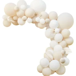 Nude & White Balloon Arch With Paper Fans - 80 Balloons