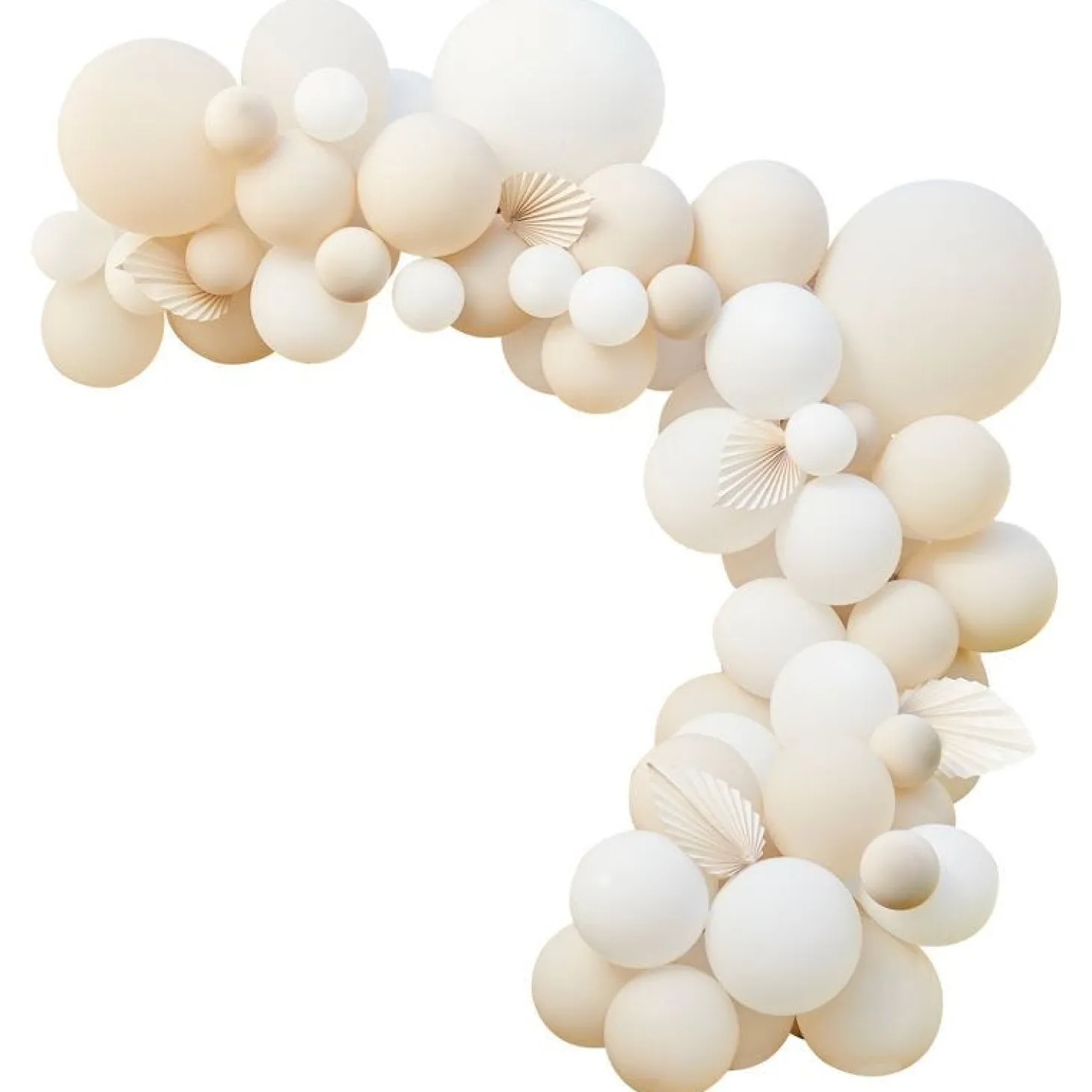 Nude & White Balloon Arch With Paper Fans - 80 Balloons