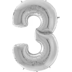 Number 3 Silver Foil Balloon - 64"