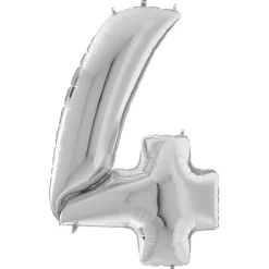 Number 4 Silver Foil Balloon - 64"