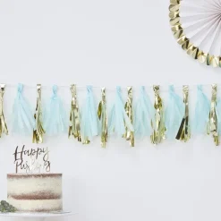 Oh Baby Blue & Gold Tassel Garland - 2M (16Pk)