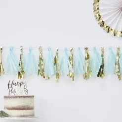 Oh Baby Blue & Gold Tassel Garland - 2M (16Pk)