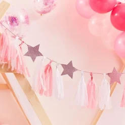 Pamper Party Pink Glitter Star Tassel Garland - 2M