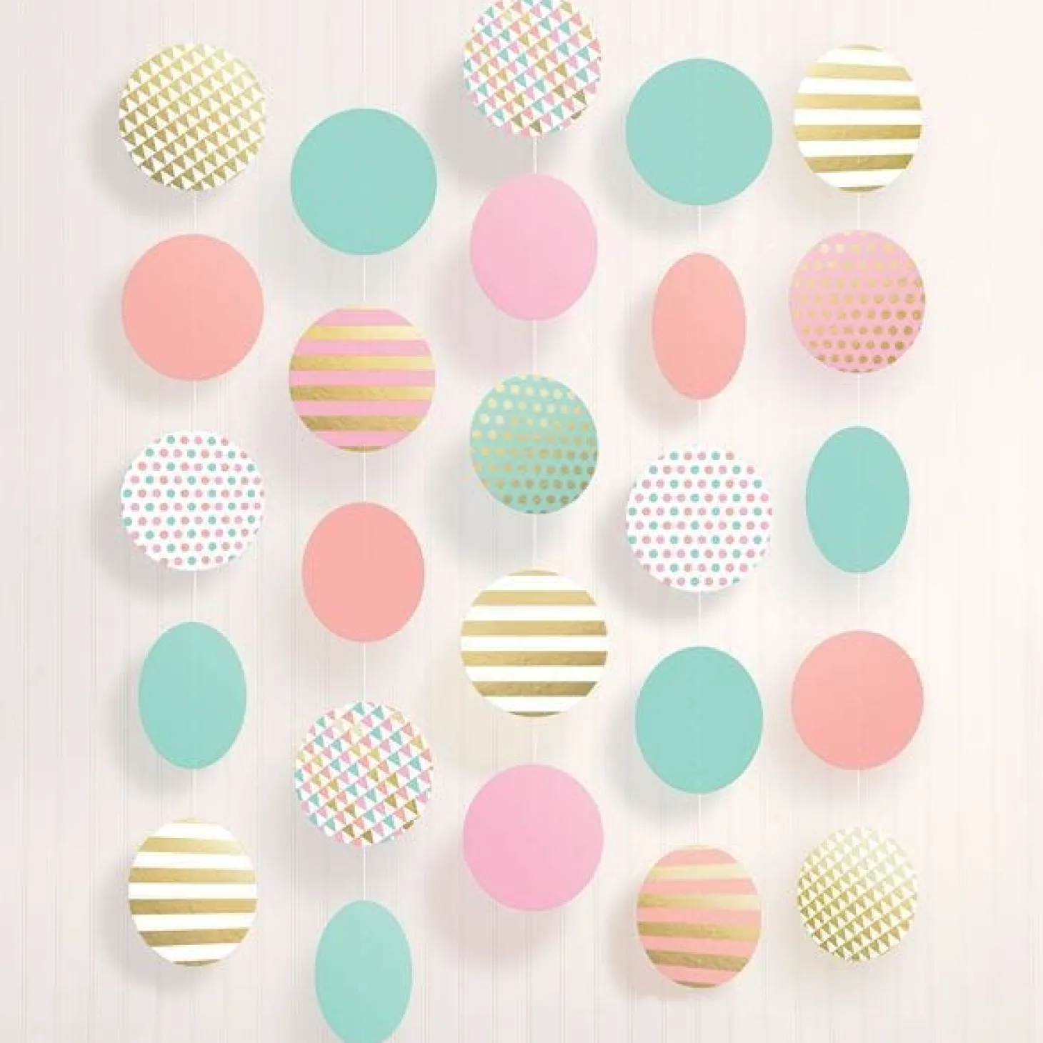 Pastel & Metallic Large Circle Hanging String Decoration (5Pk)