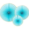 Pastel Blue & Gold Paper Fans (3Pk)