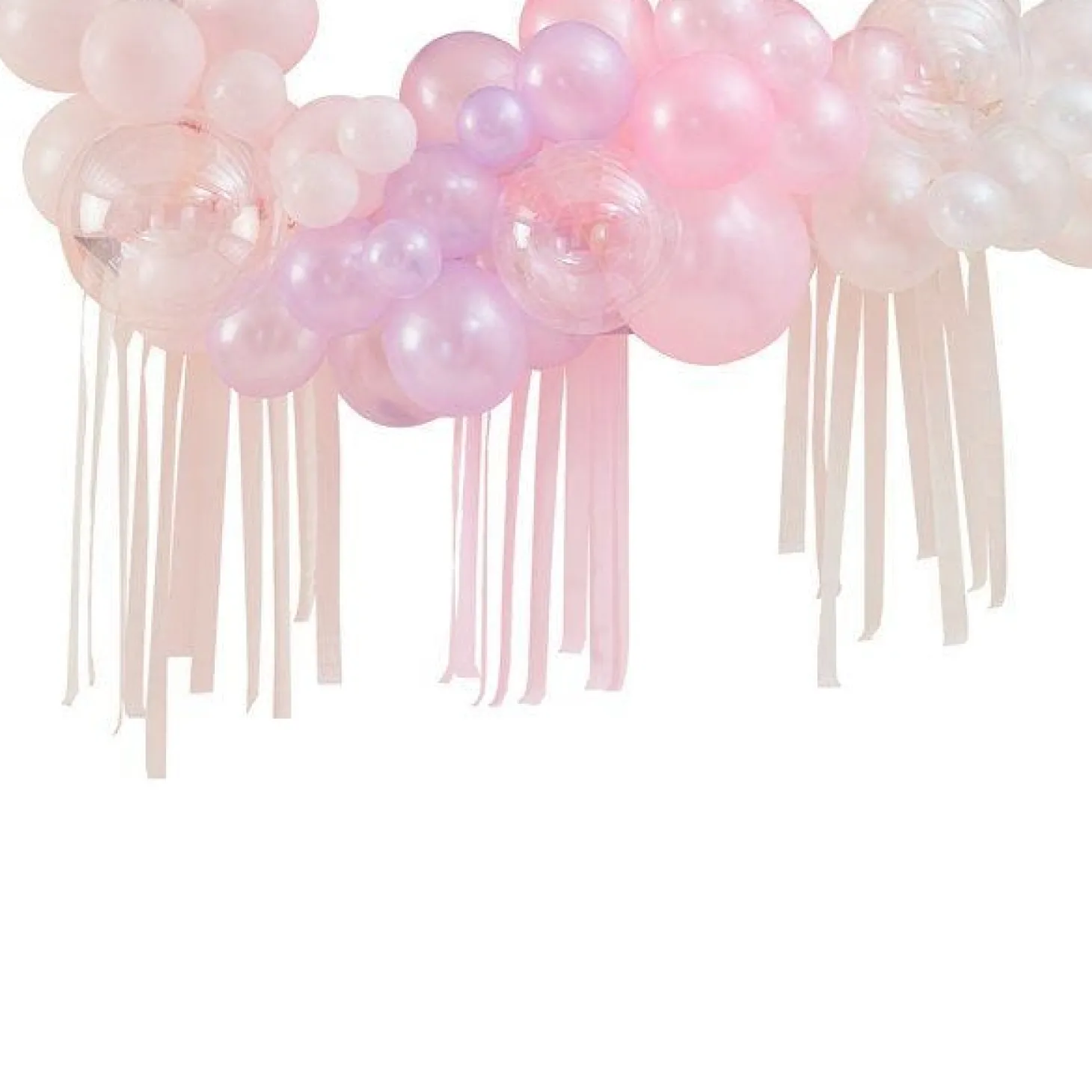 Pastel, Pearl & Ivory Balloon Arch With Streamers - 50 Balloons