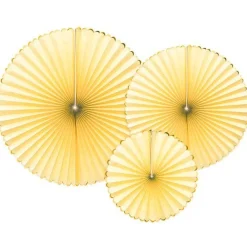 Pastel Yellow & Gold Paper Fans (3Pk)