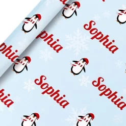 Penguin & Snowflake Christmas Personalised Wrapping Paper- 62 X 100Cm Sheet