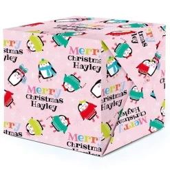 Penguin Sparkle Christmas Personalised Wrapping Paper - 62 X 100Cm Sheet